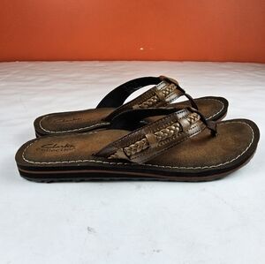 Clarks Women Fenner Nerice Flip Flop Brown Leather 8M (lot 1145)